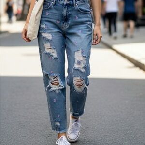 Tinseltown Blue Distressed Boyfriend Jeans